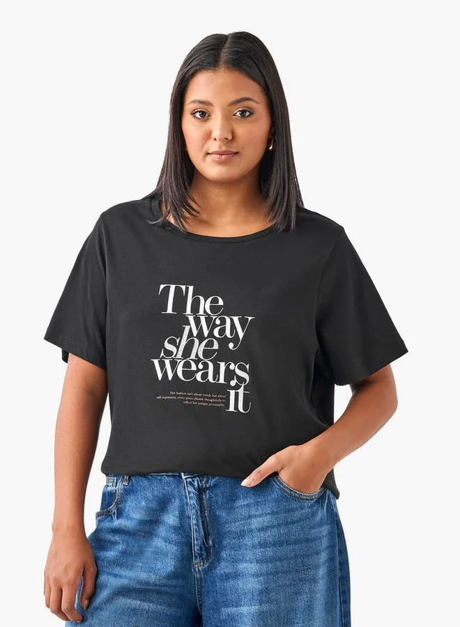 Ulla Popken Plus Size Ulla Popken Slogan Print T-shirt